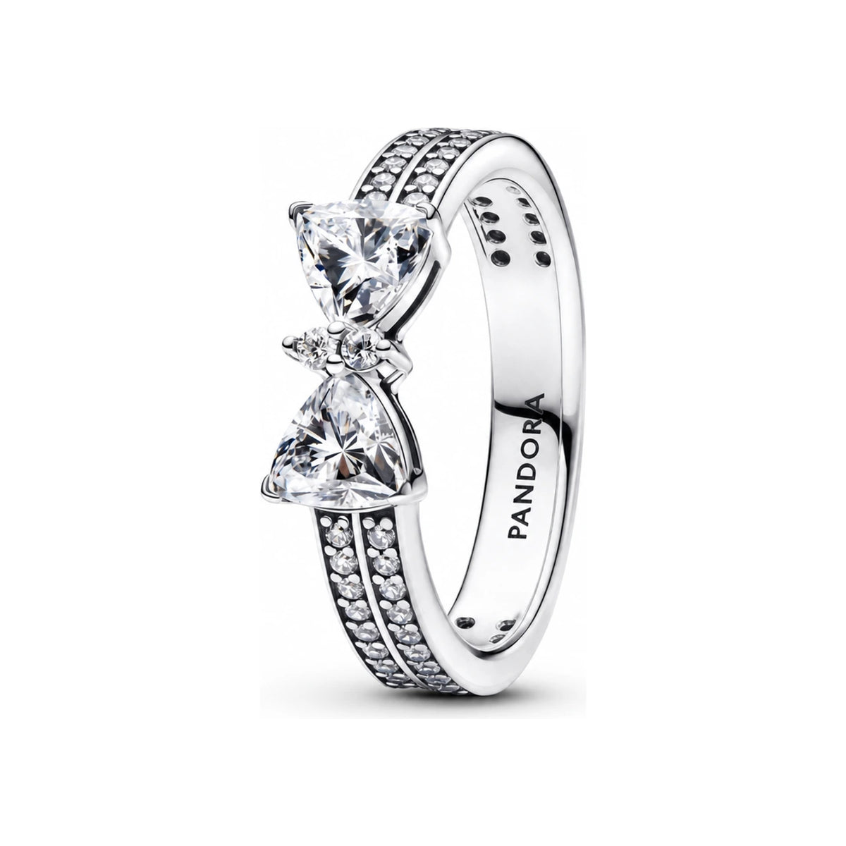 PANDORA Sparkling Bow Double Row Silver Ring for Women 193552C01
