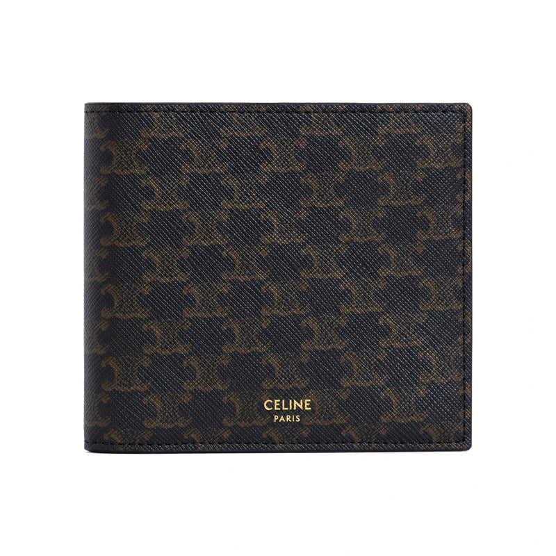 CELINE Triomphe Embossed Leather Black Bifold Wallet
