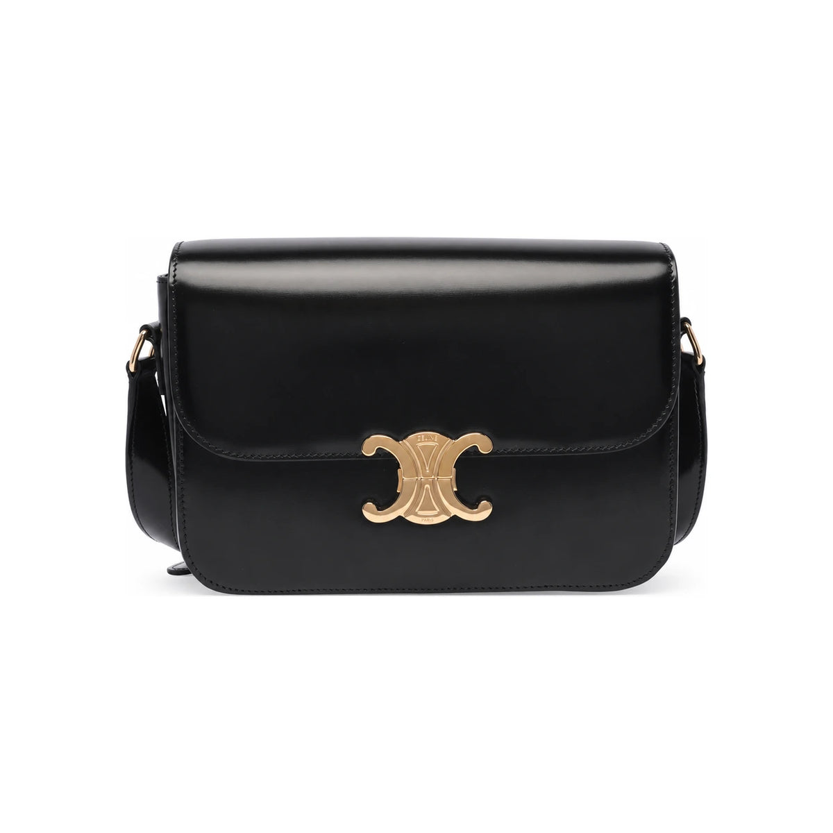 CELINE Triomphe Classic Shoulder Bag Black Leather