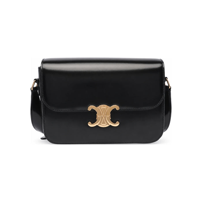 CELINE Triomphe Classic Shoulder Bag Black Leather