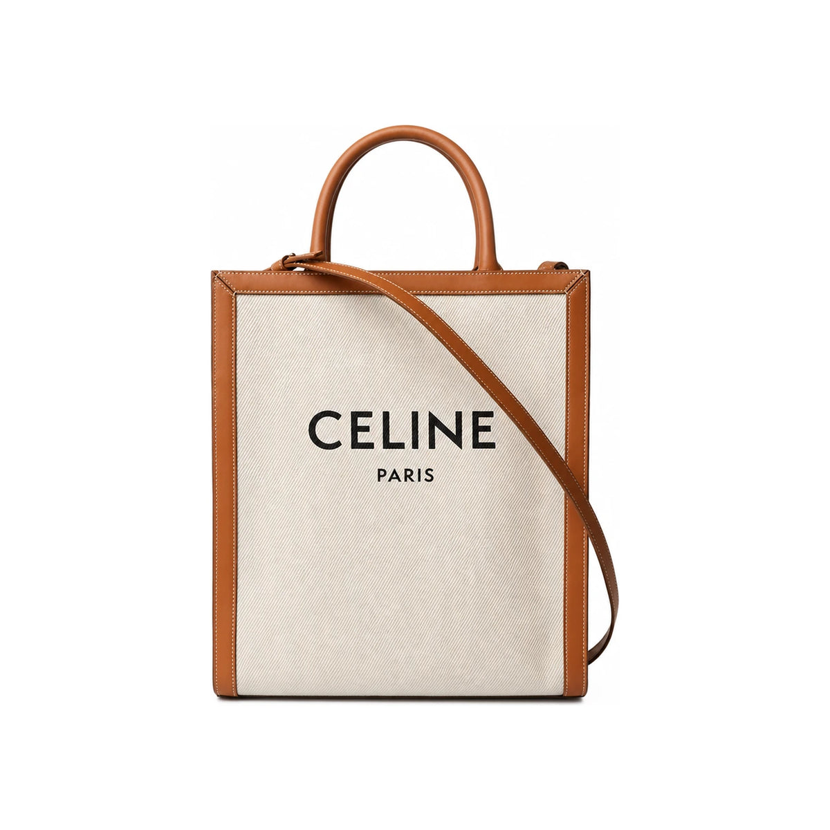 CELINE Natural Tan Vertical Canvas Small Shoulder Bag