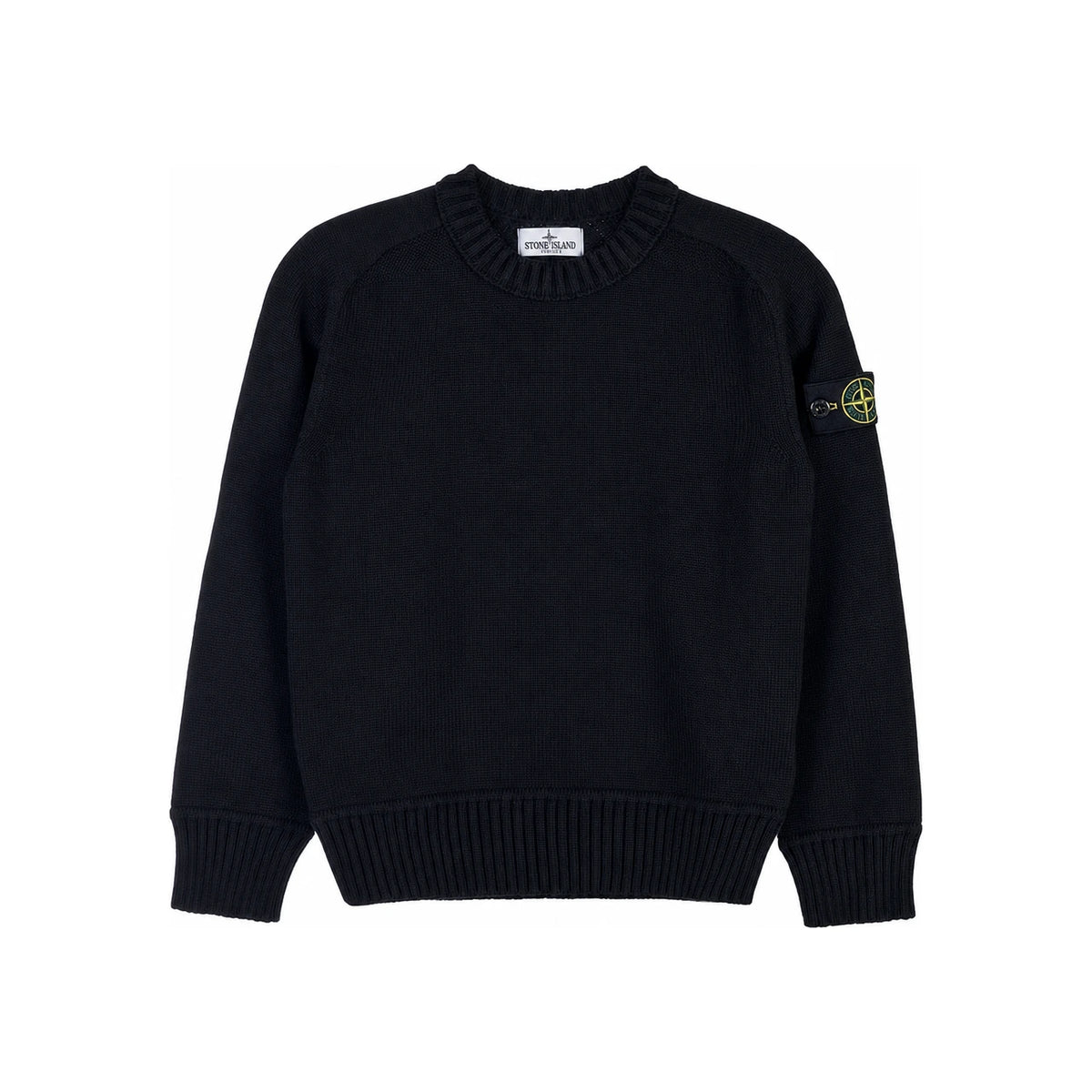 STONE ISLAND Kids Cotton Woven Patch Crewneck Knit Sweater Black