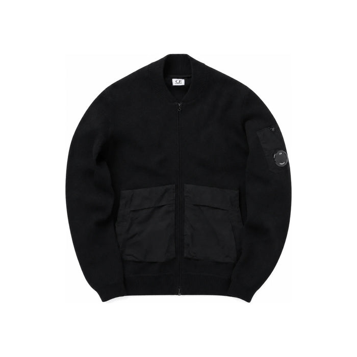 CP Company Lens Patch Bomber Knit Jacket Black 16CMKN046A 005367M 999