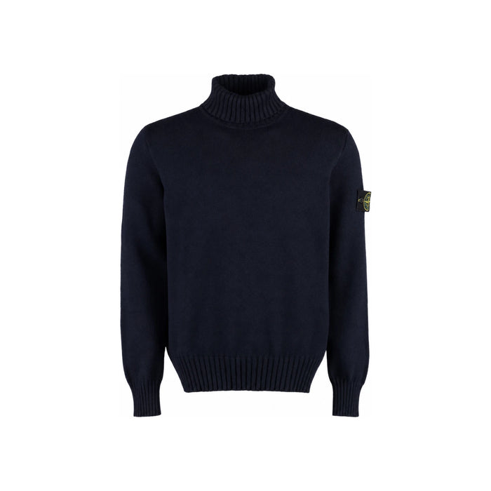 STONE ISLAND Winter Cotton Turtleneck Knit Sweater Navy