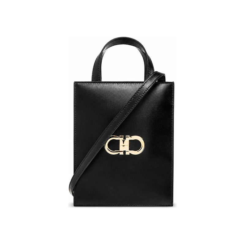 Ferragamo Double Gancini Mini Tote Crossbody Bag Black