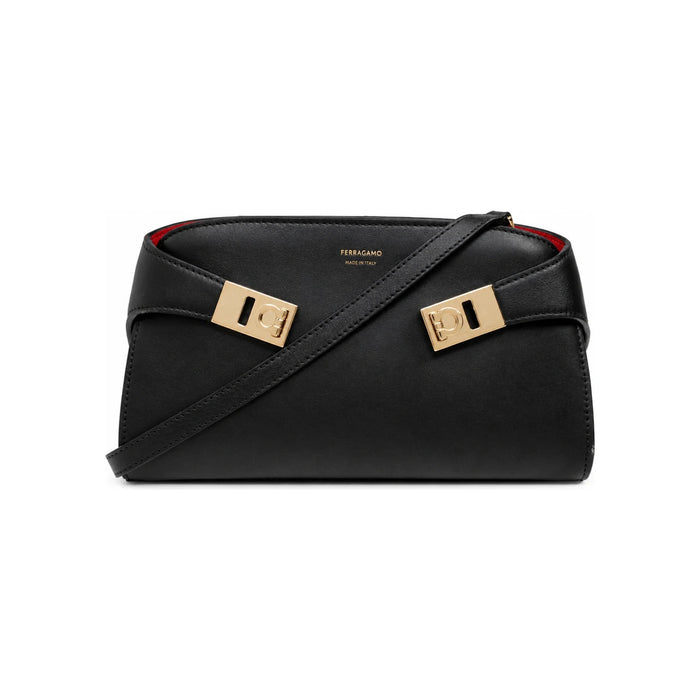 Ferragamo Black Leather Hug Logo Shoulder Crossbody Bag