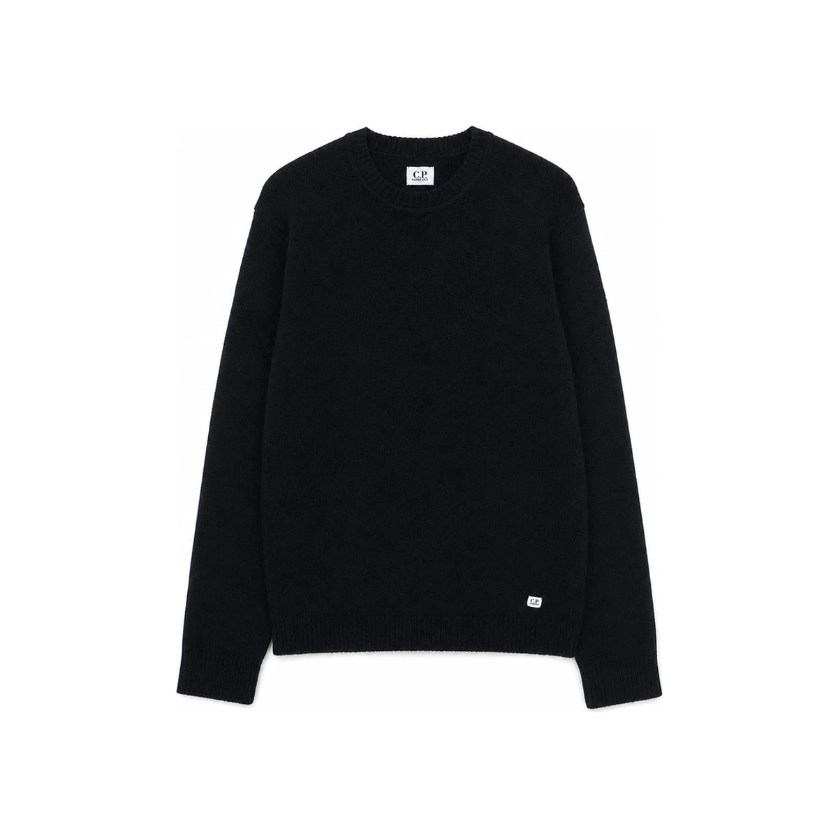 CP Company Mini Logo Patch Round Neck Knit Sweater Black
