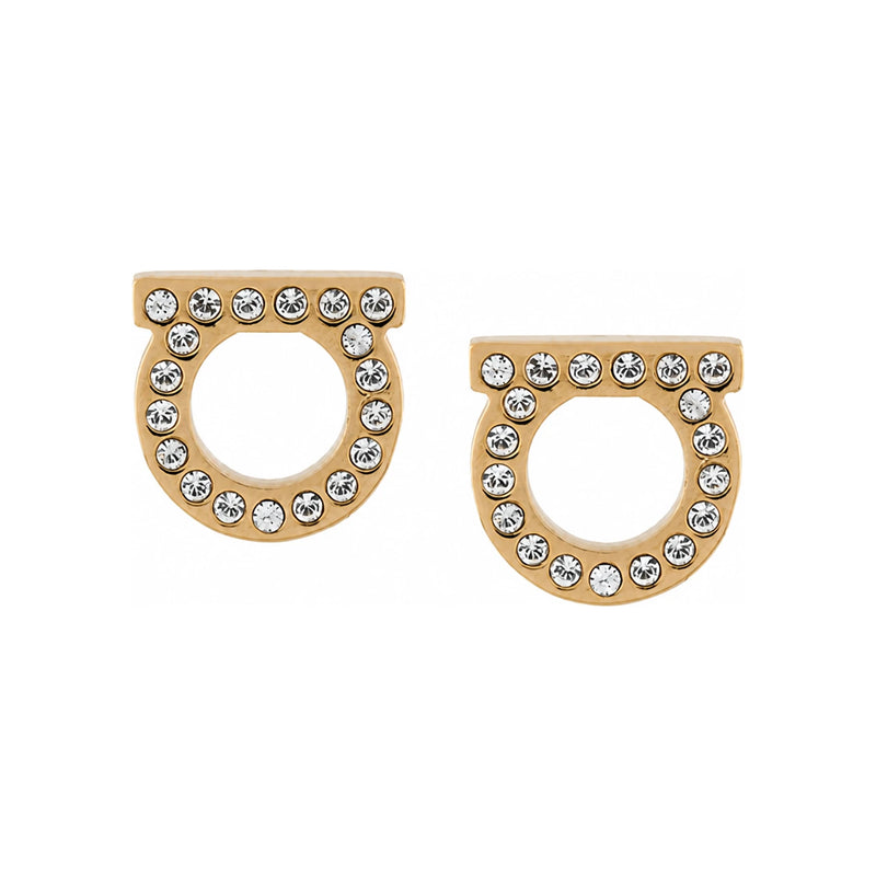 Ferragamo Gancini Crystal Stud Small Earrings Gold