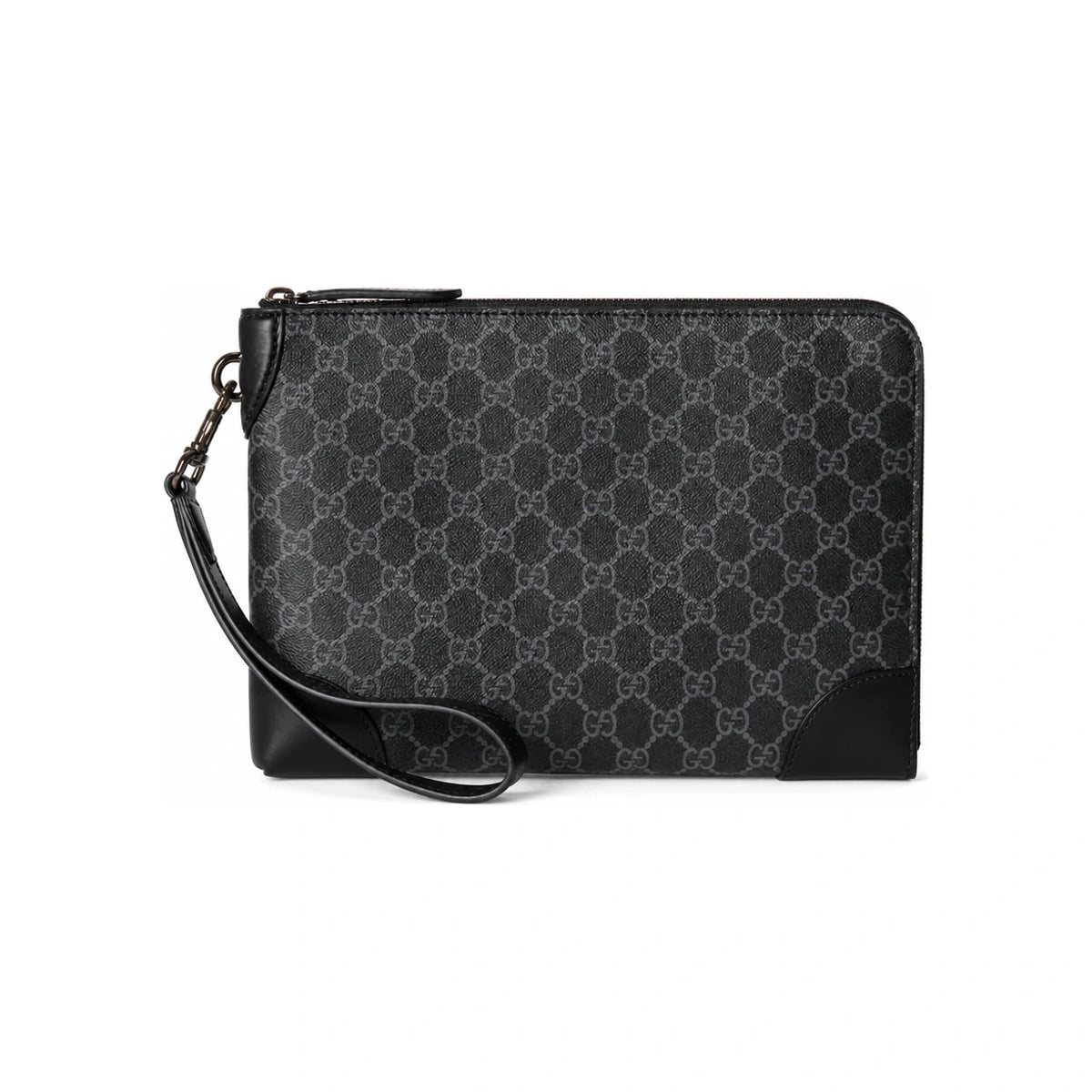 GUCCI GG Emblem Small Business Clutch Black Leather