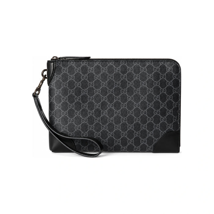 GUCCI GG Emblem Small Business Clutch Black Leather