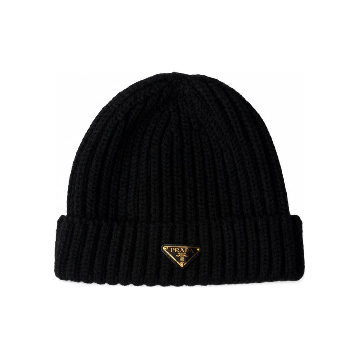 PRADA Triangle Logo Wool Beanie Black