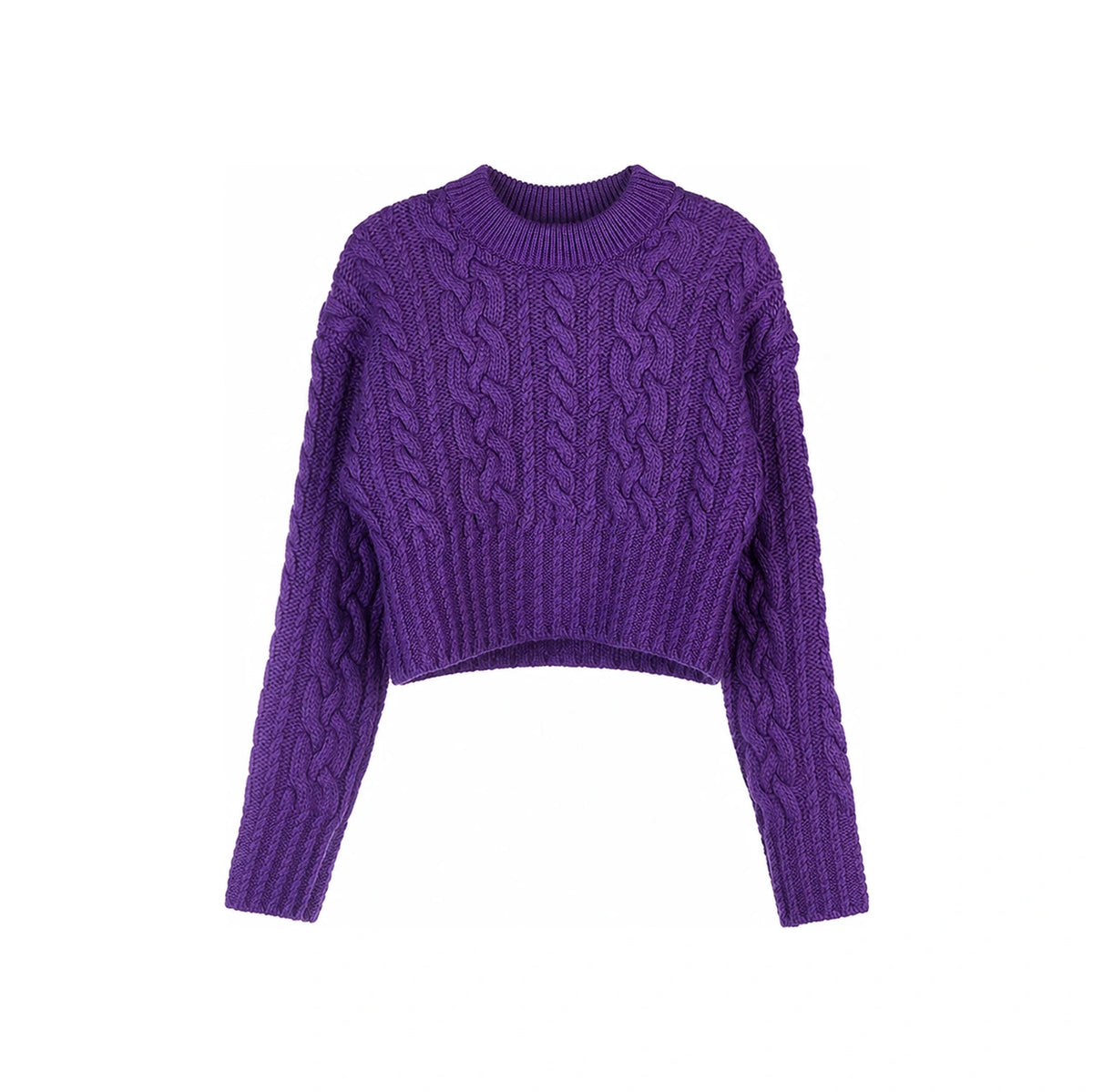 AMI Women's Cable Knit Cropped V-Neck Sweater FKS051 017 500 1