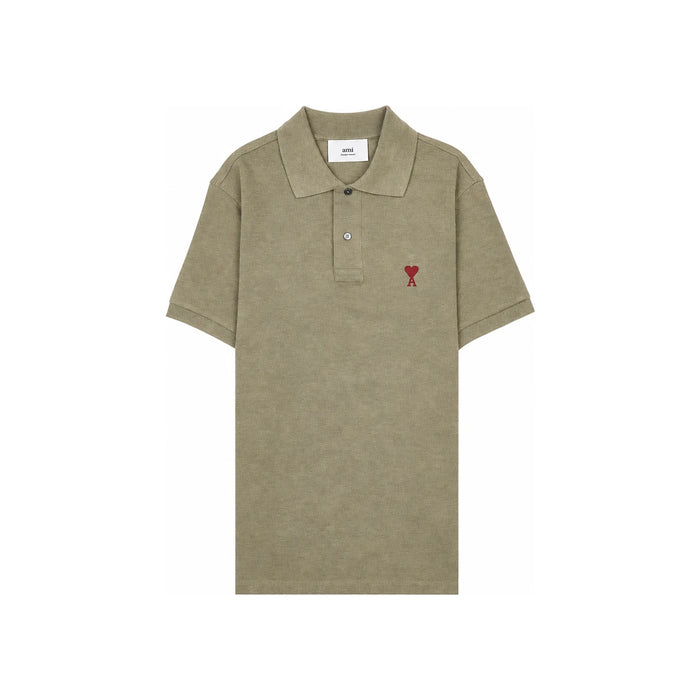AMI Heart Logo Women's Short-Sleeve Polo T-Shirt Navy Cotton