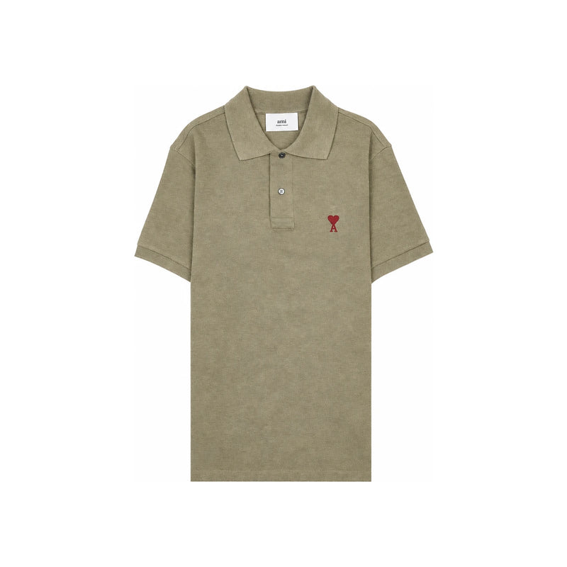 AMI Heart Logo Women's Short-Sleeve Polo T-Shirt Navy Cotton
