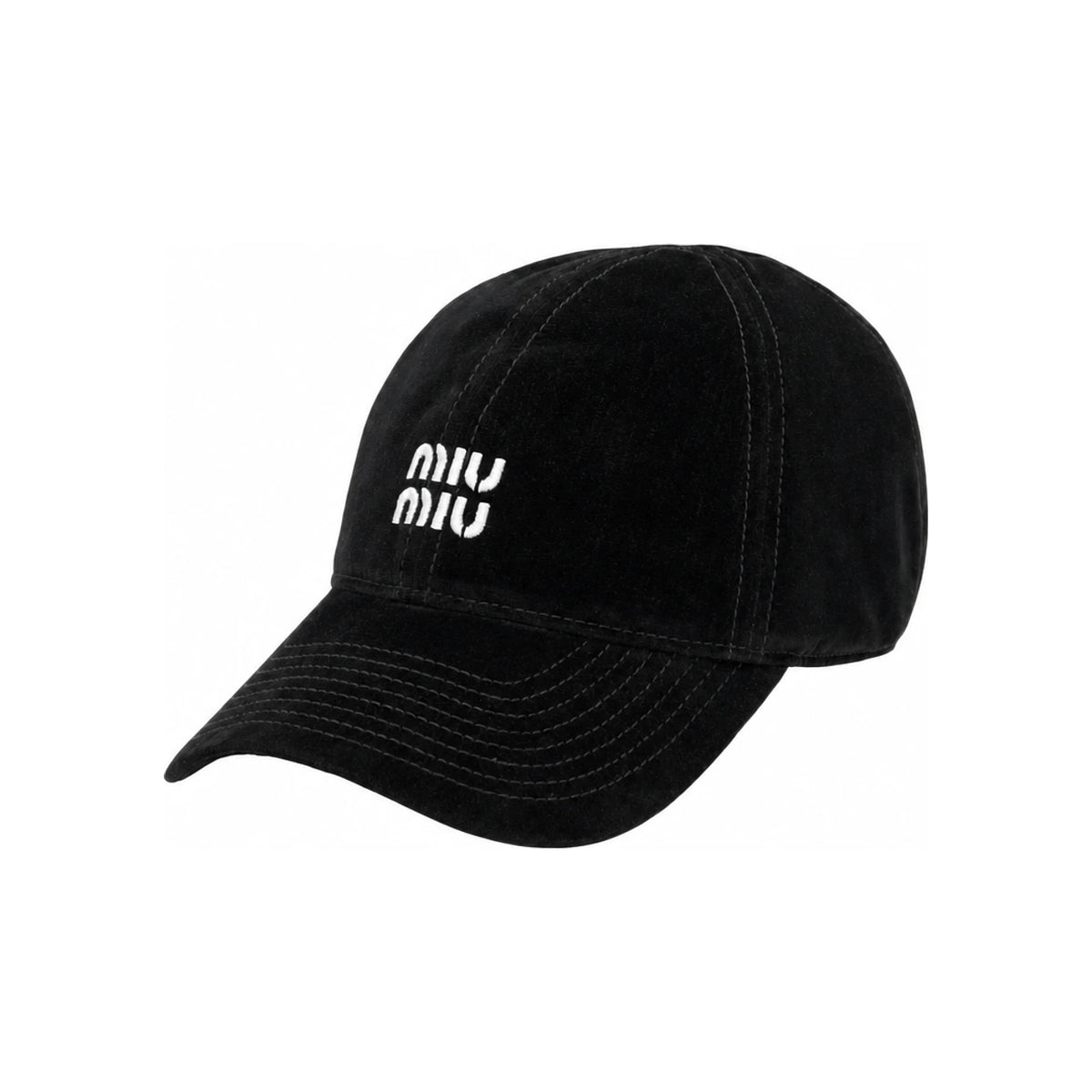 Miu Miu Logo Embroidered Velvet Baseball Cap Black
