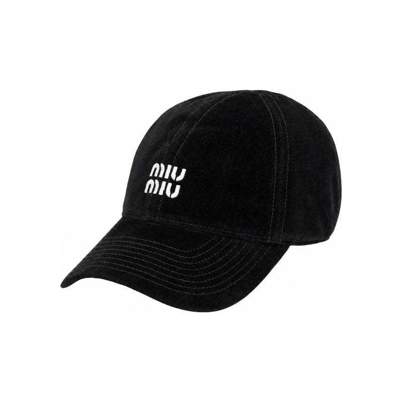 Miu Miu Logo Embroidered Velvet Baseball Cap Black