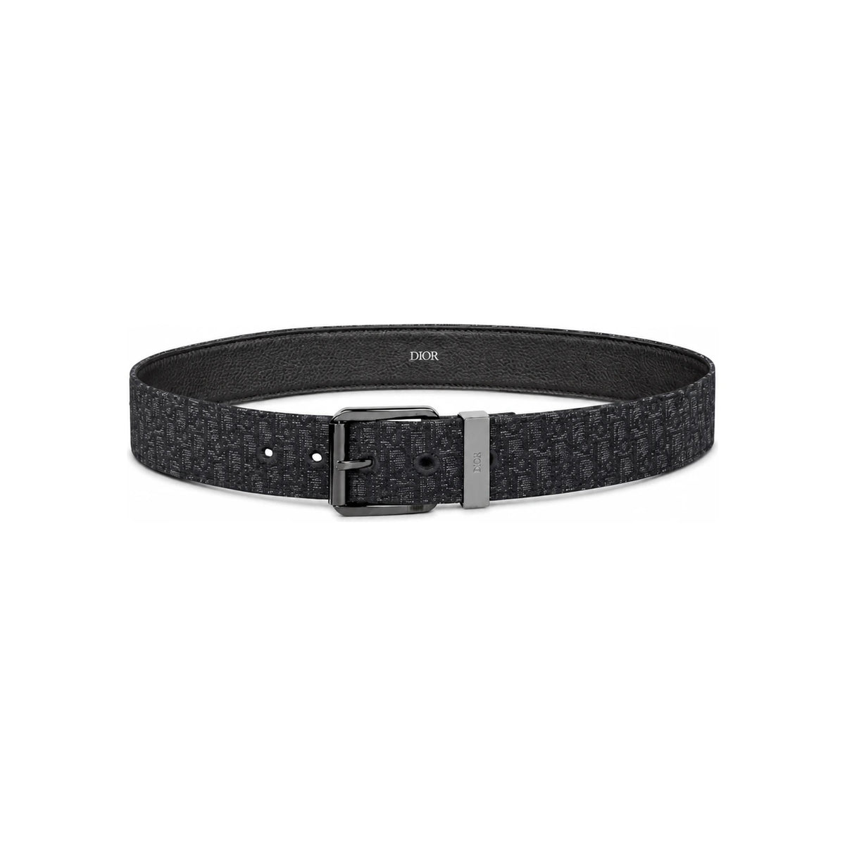 DIOR Men’s Leather Belt 35mm Black Silver Buckle