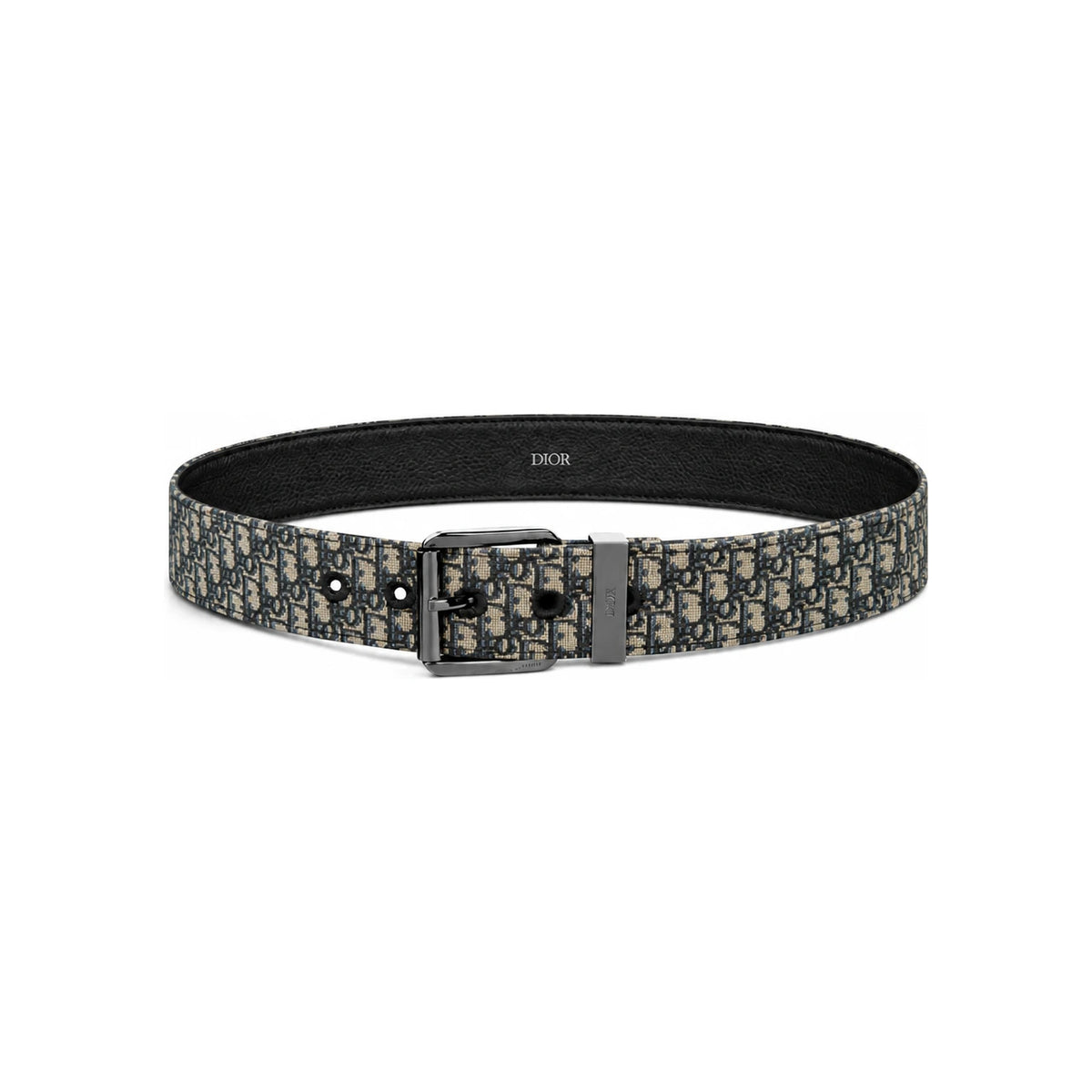 DIOR Men’s Leather Belt 35mm Black Silver Buckle