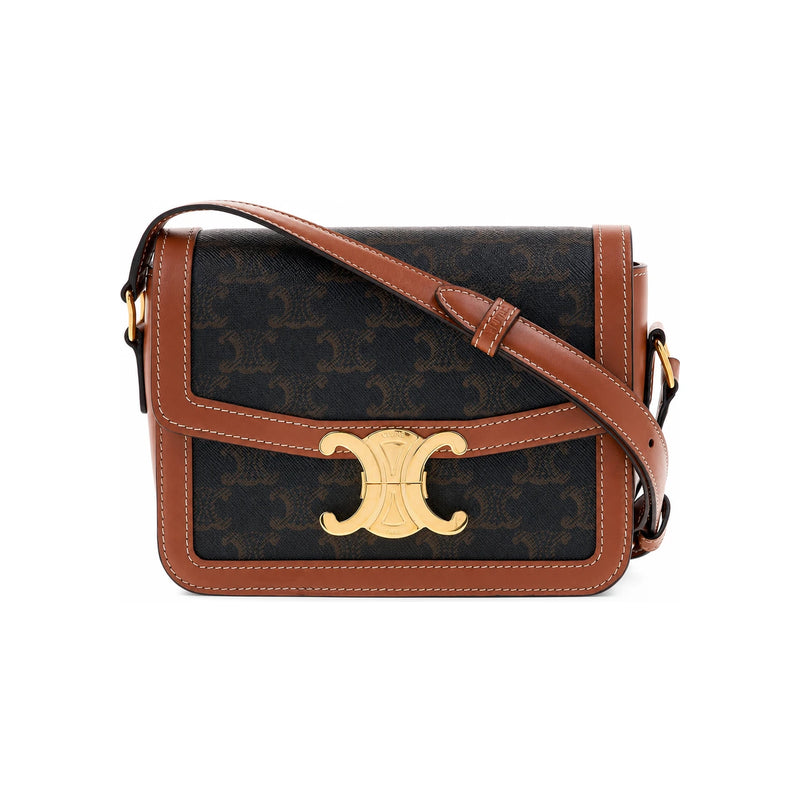 CELINE Teen Triomphe Bag Triomphe Canvas Calfskin Tan Crossbody