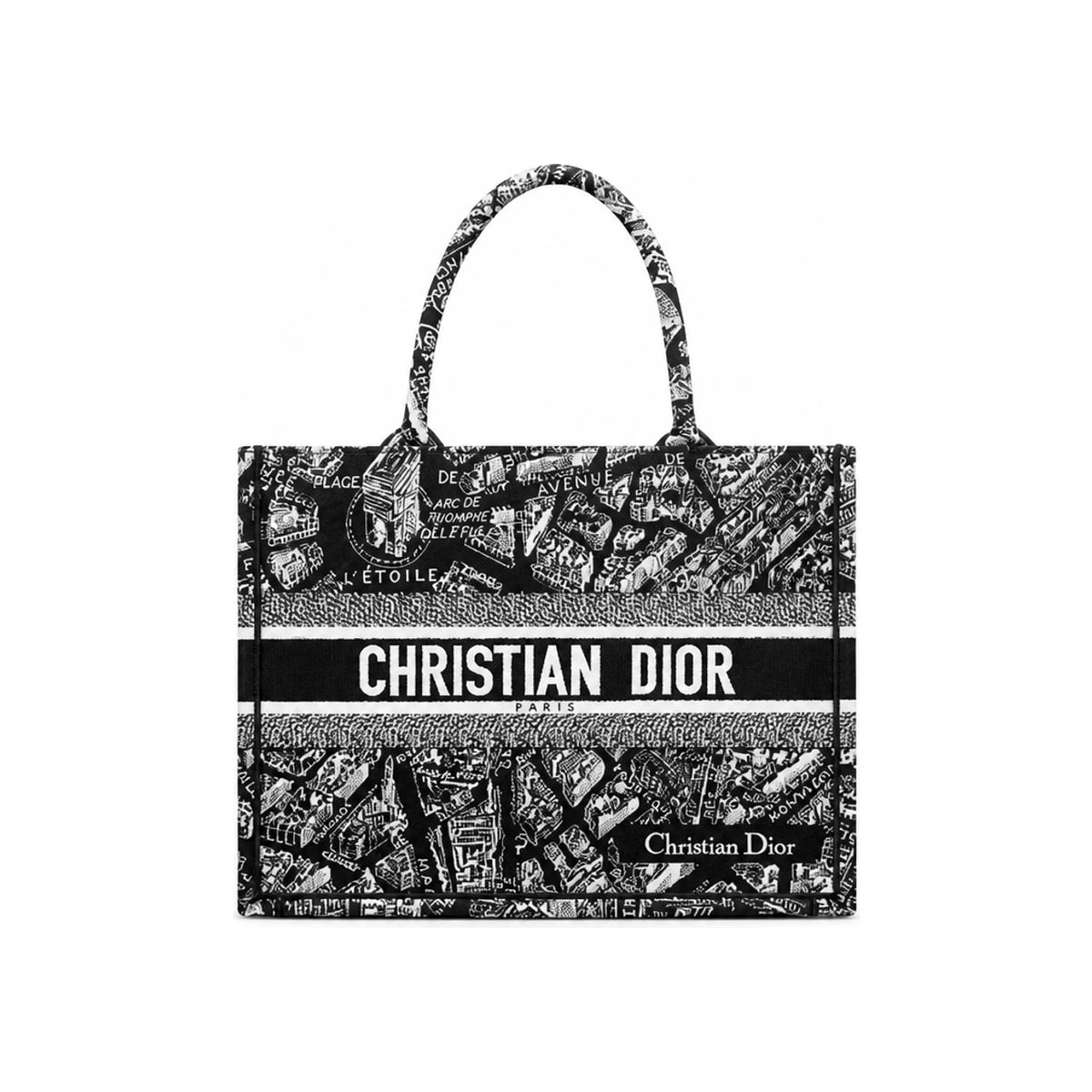DIOR Black White Paris Plan Embroidered Book Tote Medium Crossbody Bag