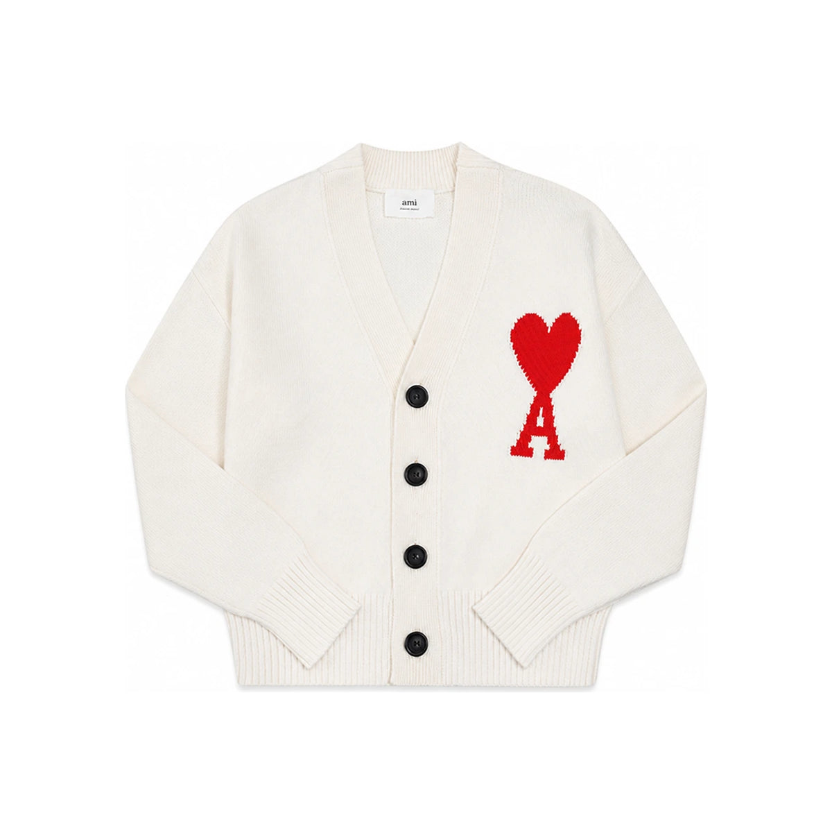 AMI Ivory Oversized Unisex Big Heart A Logo Cardigan UKC003 016 102