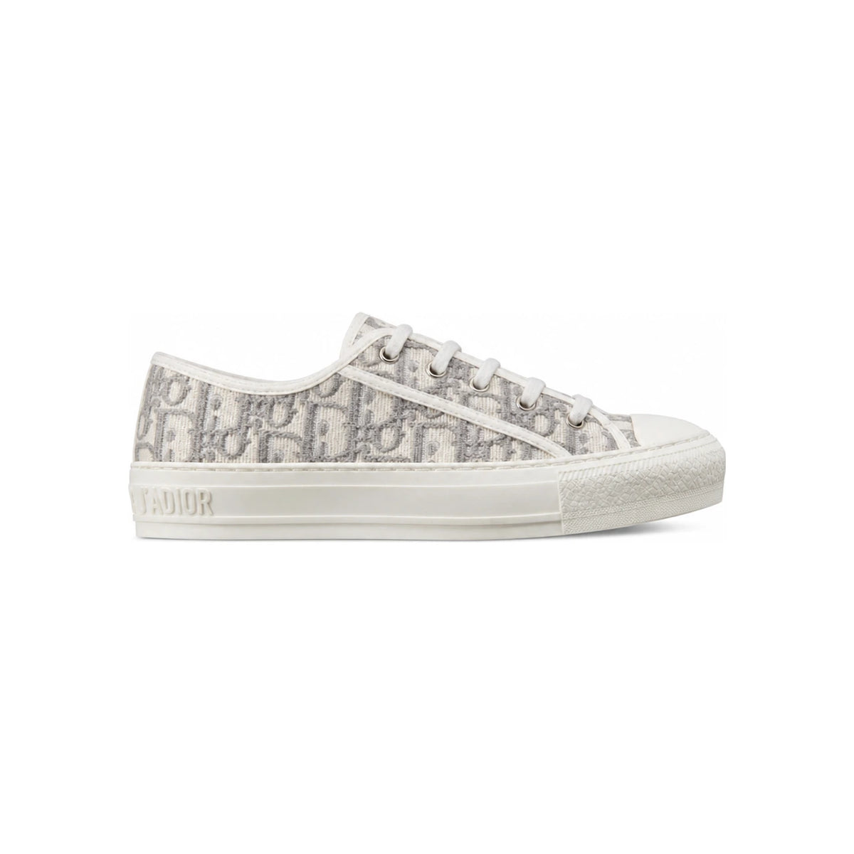 DIOR Stone Gray Cotton WalknDior Oblique Embroidered Low-Top Sneakers