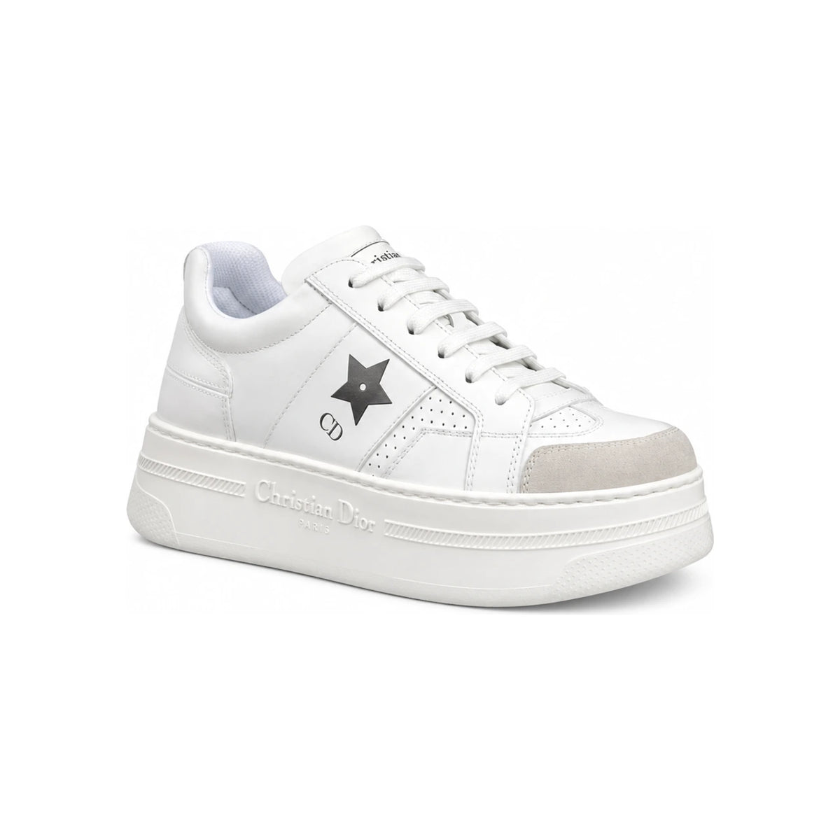 DIOR White Calfskin Suede Platform Low-Top Sneakers