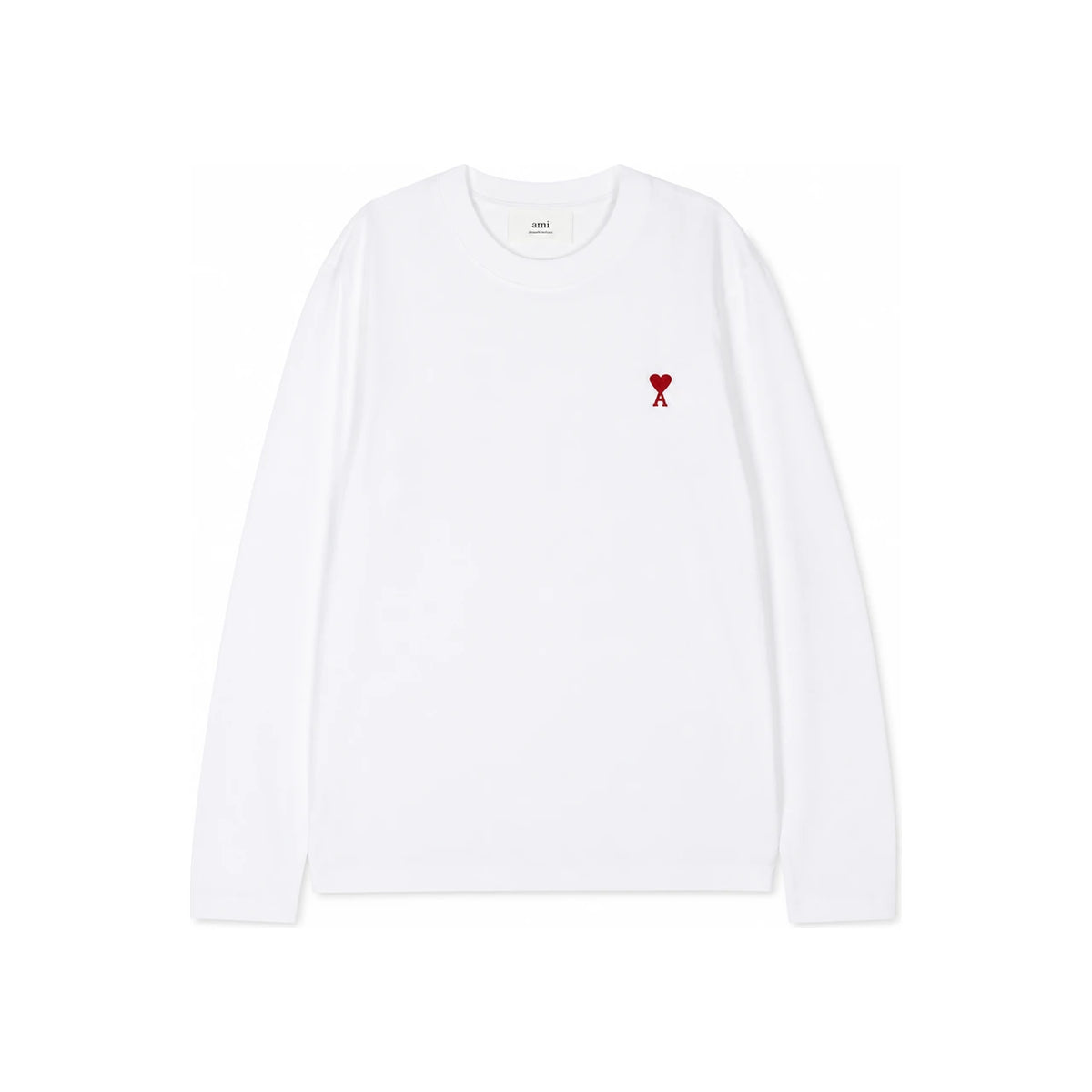 AMI Small Heart Logo Men’s Long Sleeve T-Shirt White Cotton