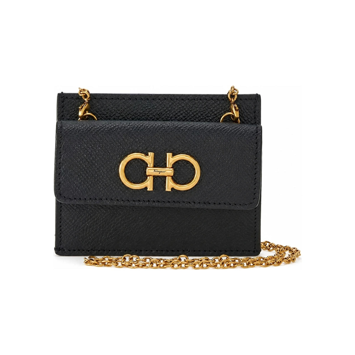 Ferragamo Gold Gancini Chain Leather Card Holder Wallet 22 0413 0758545