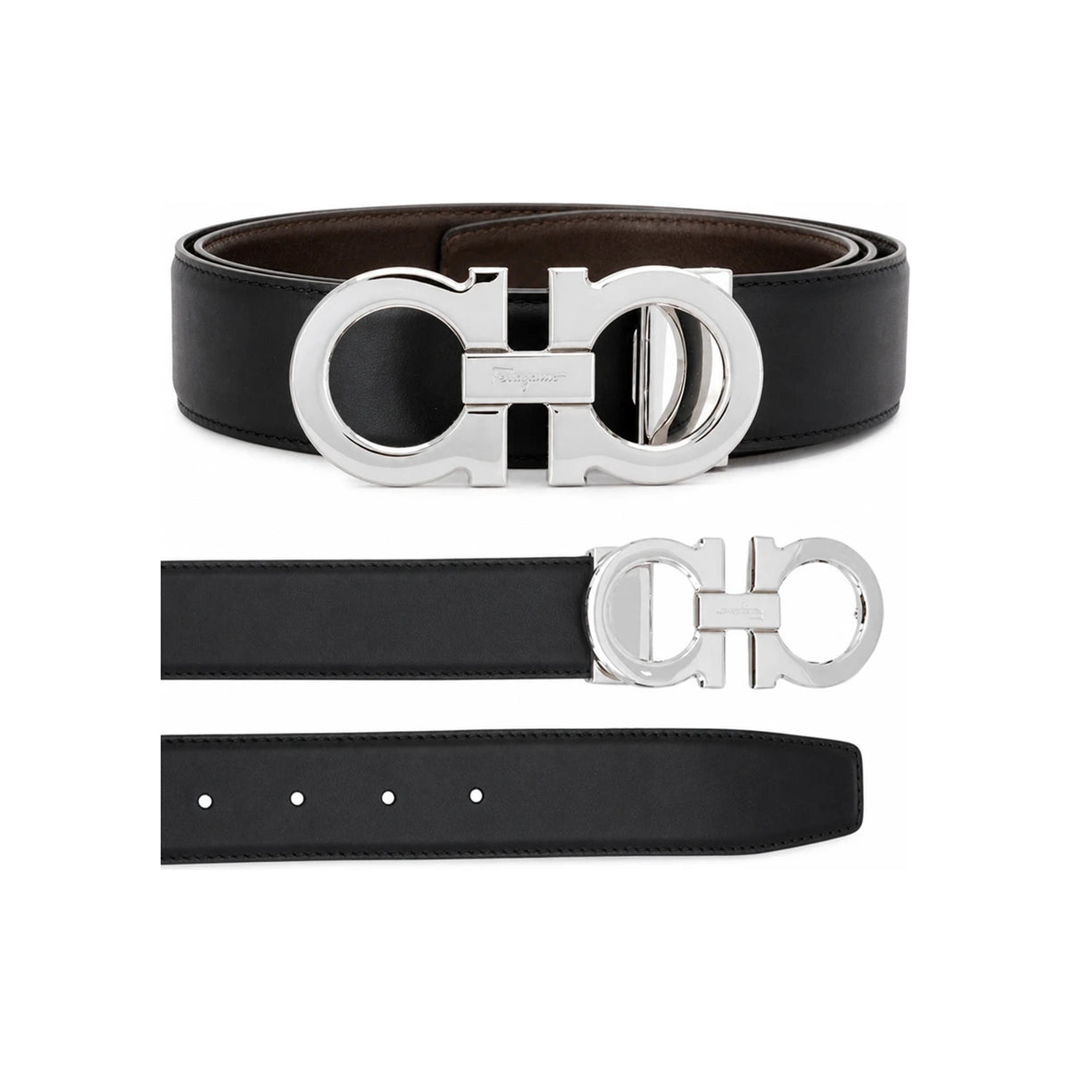 Ferragamo Double Gancini Reversible Leather Belt
