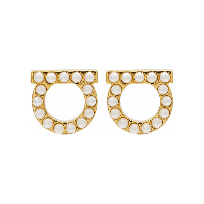 Ferragamo Gancini Crystal Pearl Earrings 76 0125 0696581