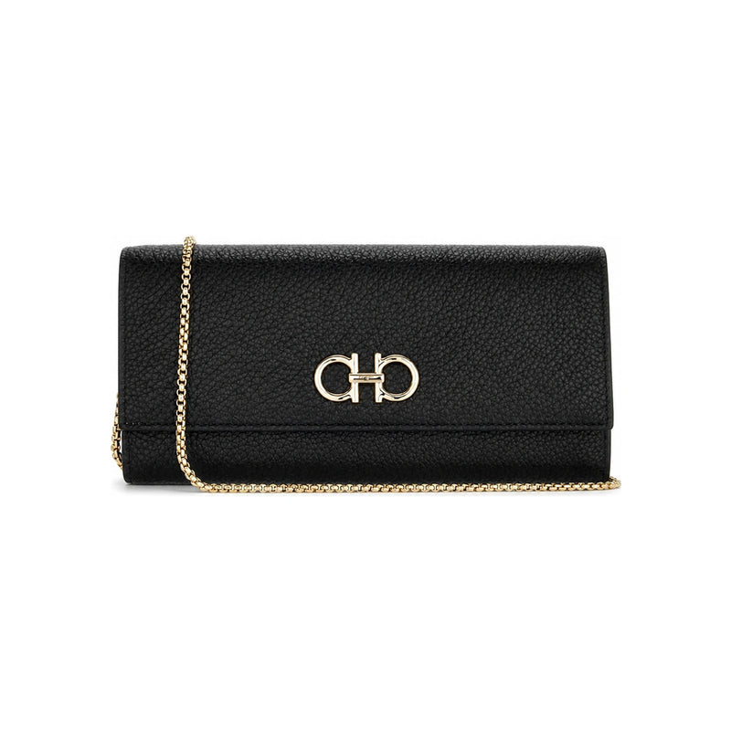 Ferragamo Double Gancini Chain Wallet Crossbody Bag Black
