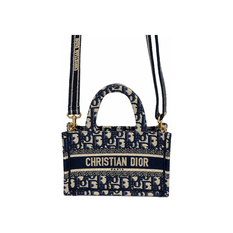DIOR Blue Dior Oblique Embroidered Mini Book Tote Crossbody Bag