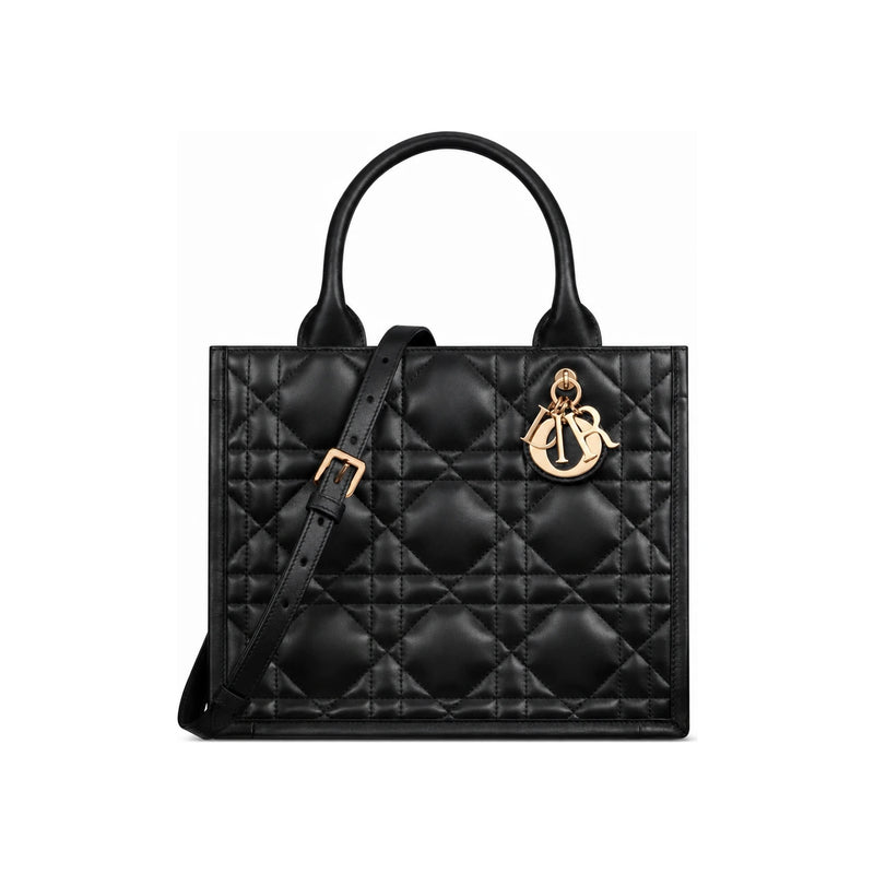 DIOR Black Macro Cannage Calfskin Small Book Tote Crossbody Bag