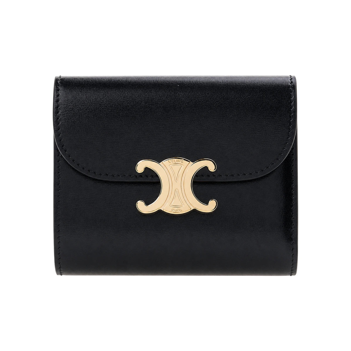 CELINE Triomphe Small Women’s Bifold Wallet Black Leather