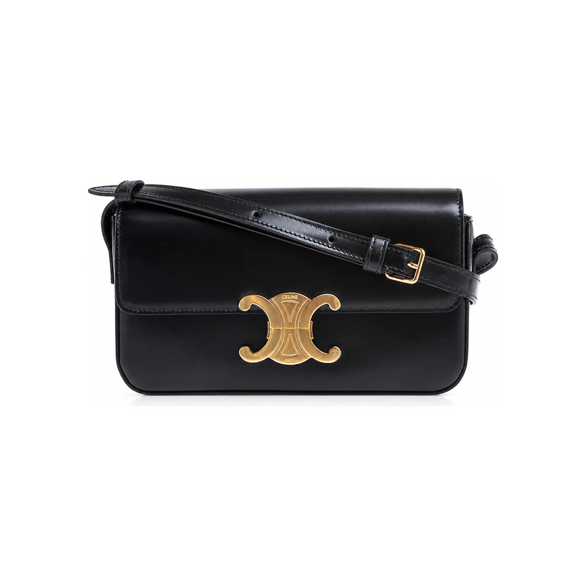 CELINE Triomphe Black Leather Shoulder Bag