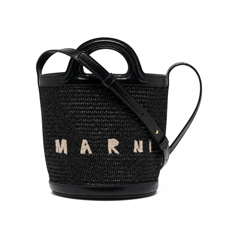 Marni Tropicalia Bucket Crossbody Bag Black Leather