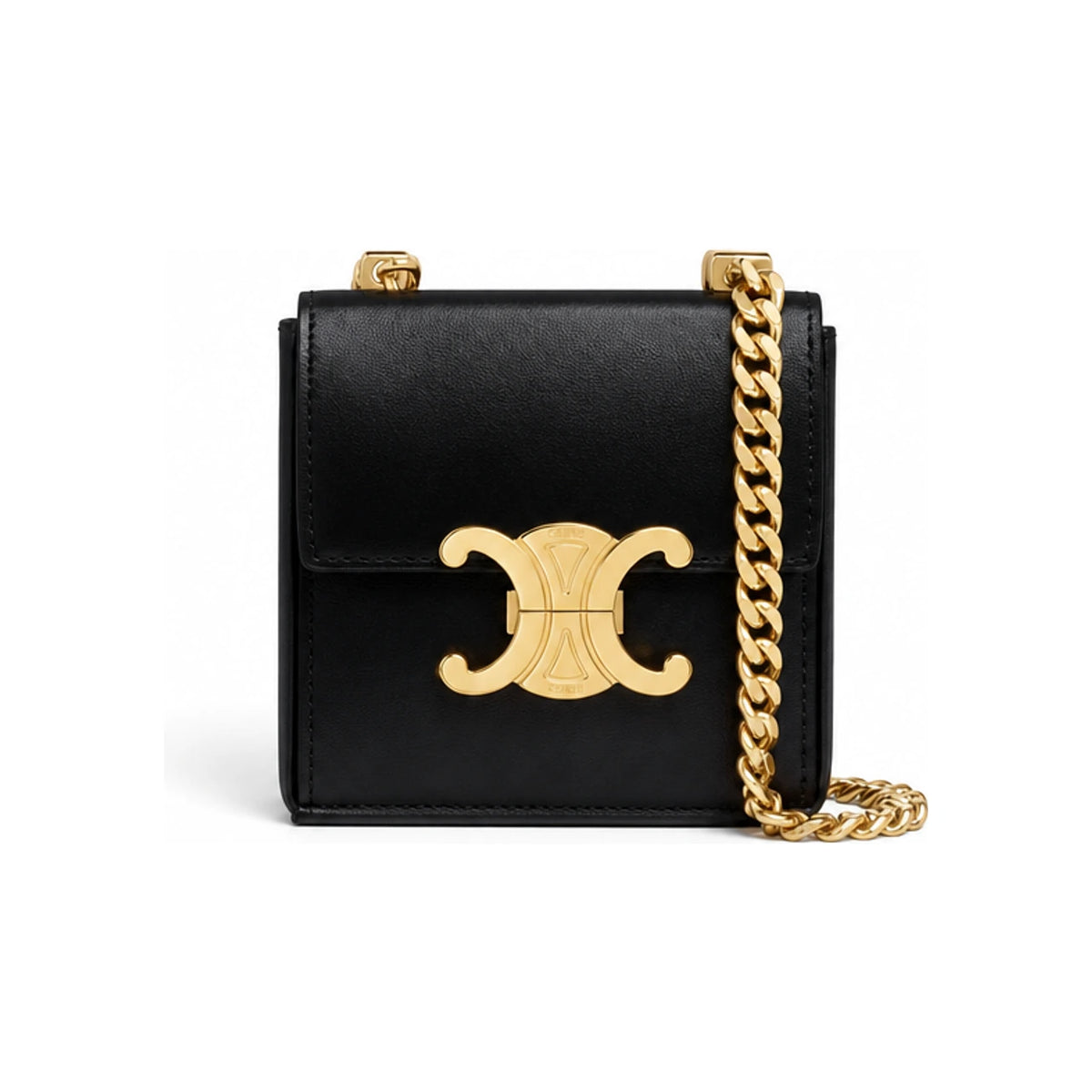 CELINE Triomphe Mini Box Shoulder Bag Black Leather
