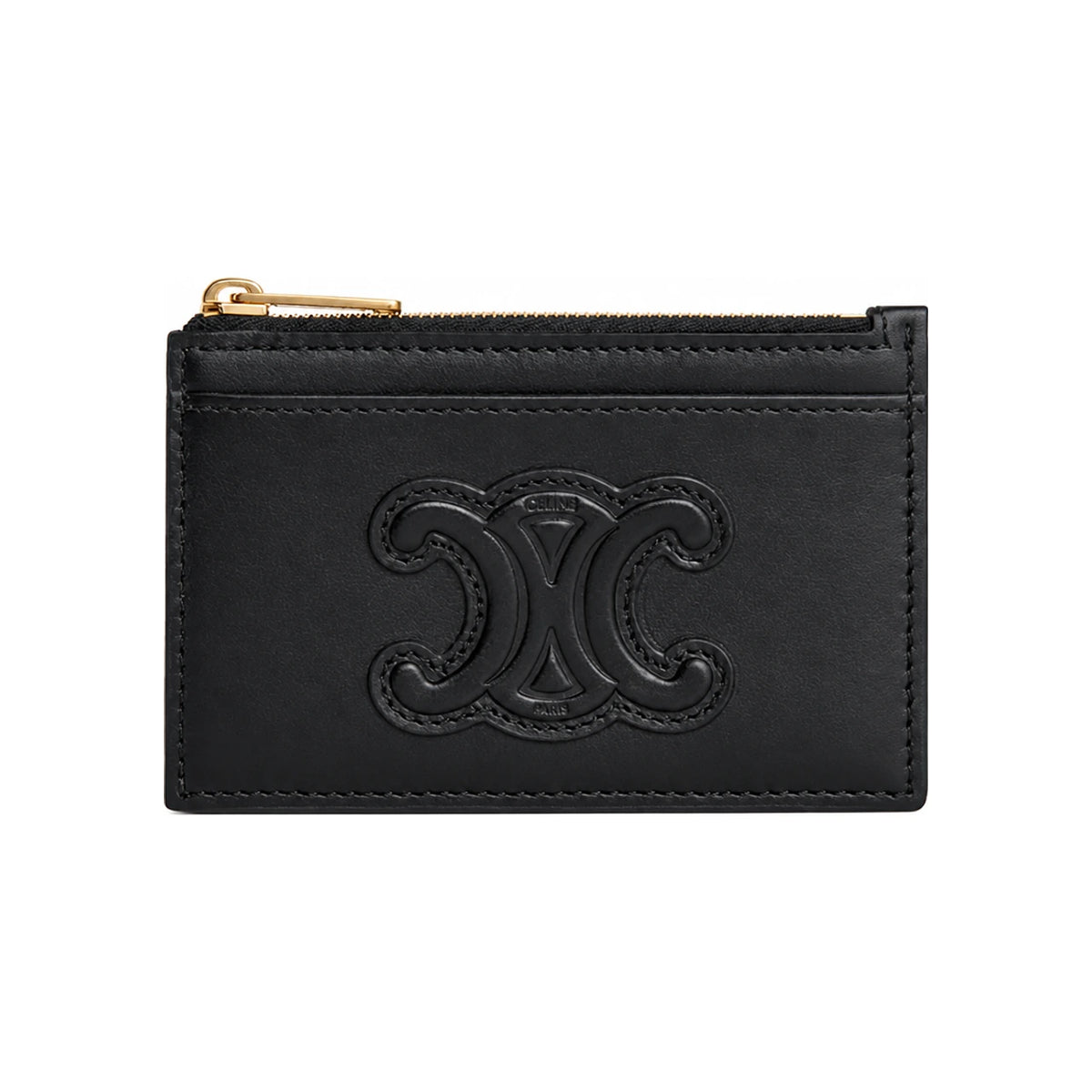 CELINE Zipper Card Holder Coin Pouch Wallet Black Leather