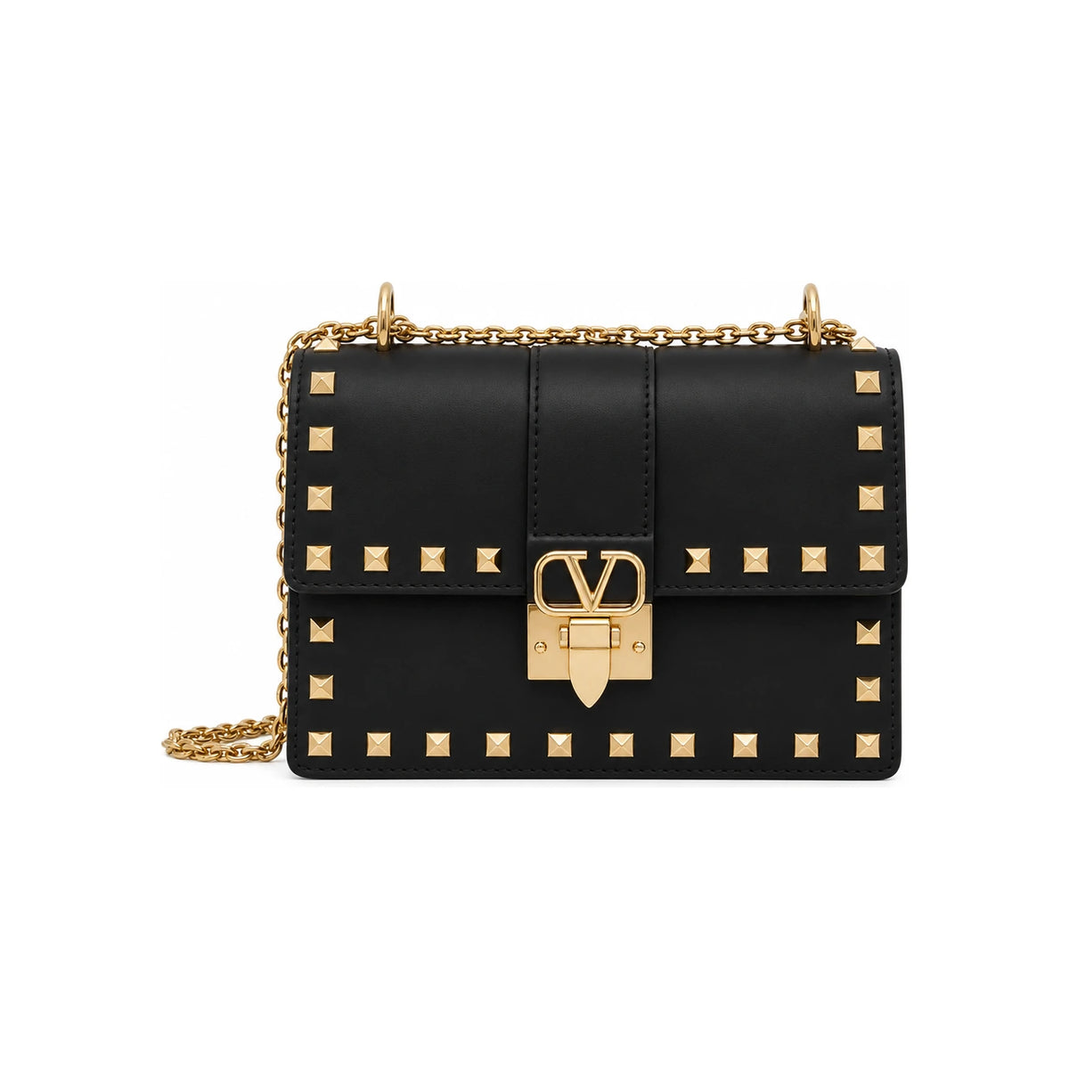 VALENTINO Rockstud Leather Bucket Shoulder Bag Black Women