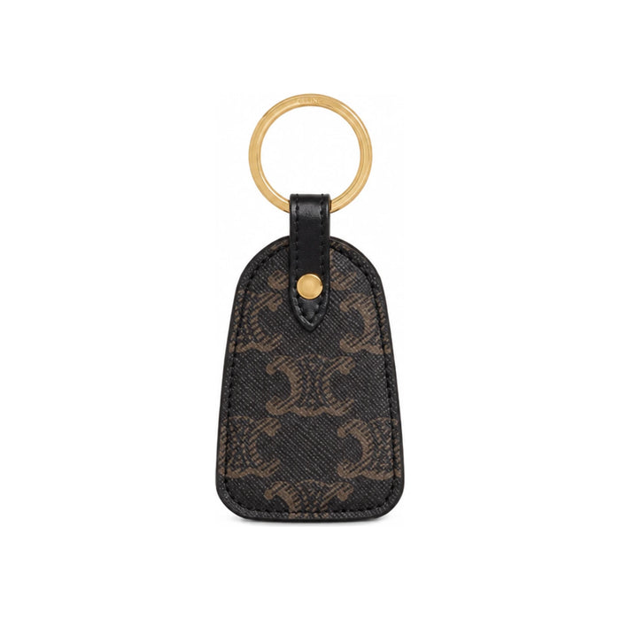 CELINE Triomphe Canvas Calfskin Key Holder Black 10D362BT8 38NO