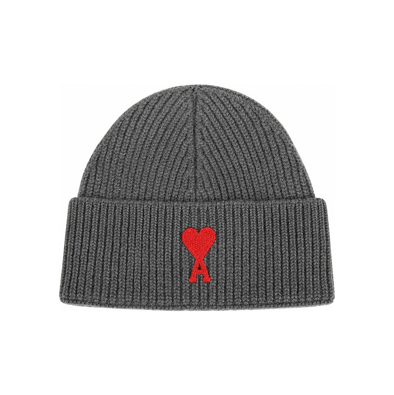 AMI Heart Logo Wool Beanie Dark Gray UHA235 018 084