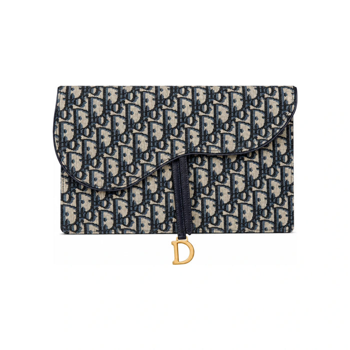 DIOR Saddle Pouch Blue Women’s Leather Zip Clutch