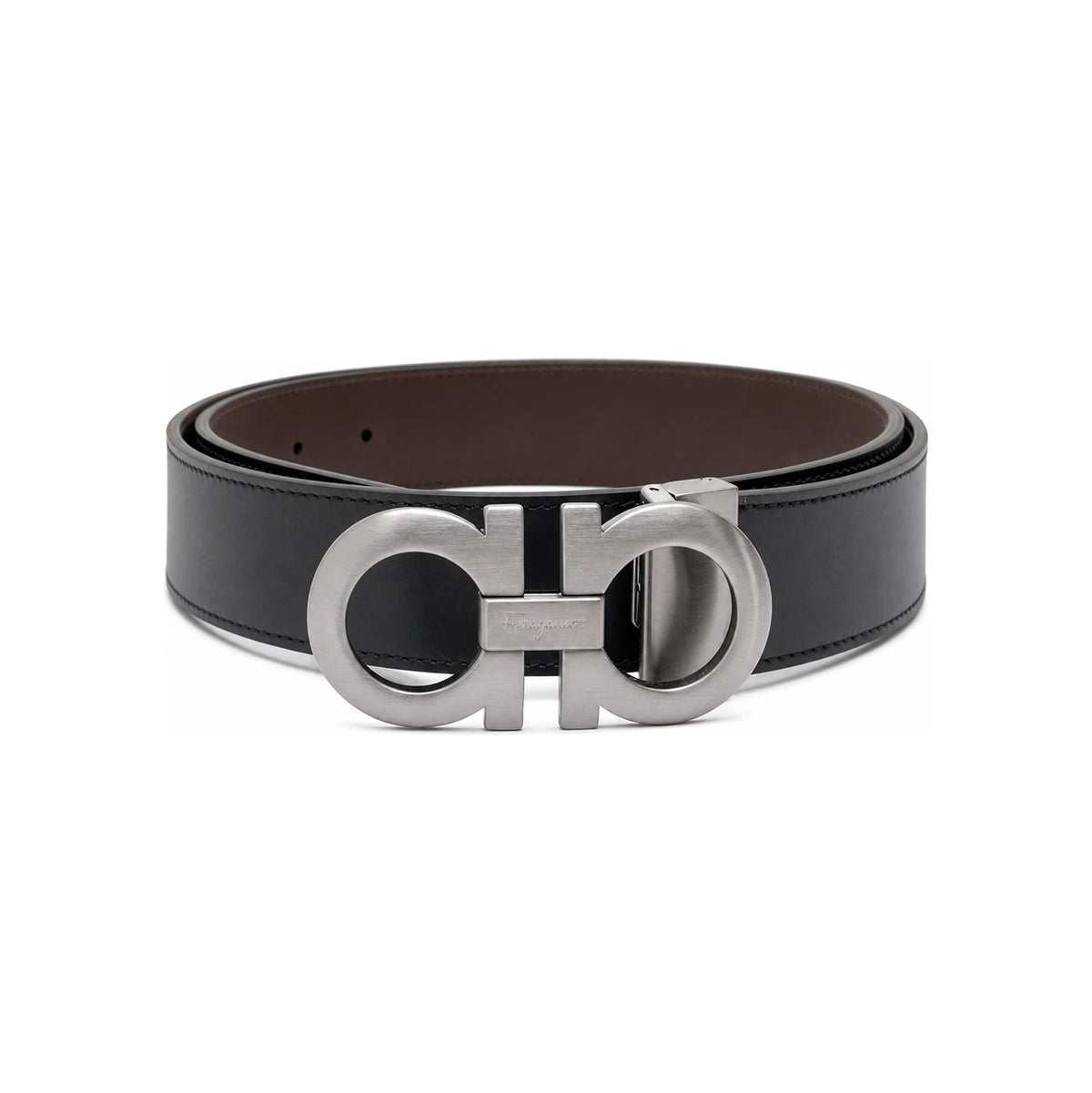 Ferragamo Gancini Men’s Reversible Belt Dark Silver