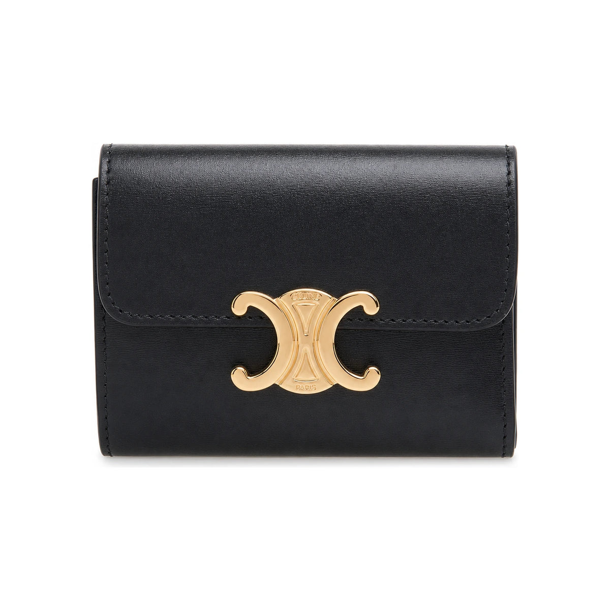 CELINE Triomphe Compact Wallet for Women Black Leather