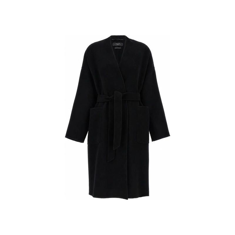 Max Mara Belted Wool Coat Black 2425016011 013