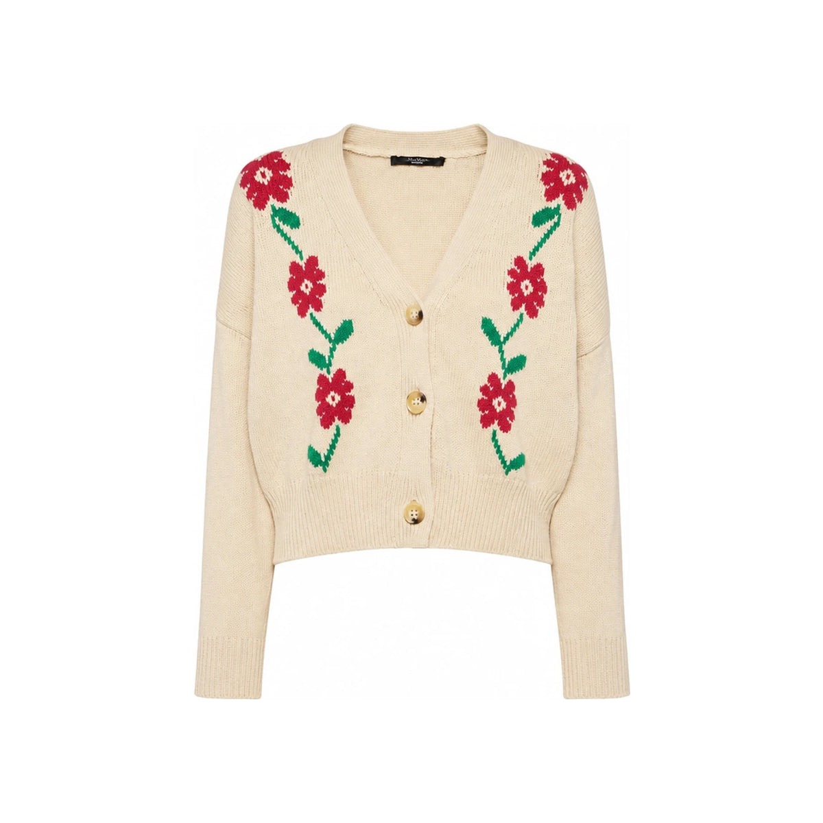 Max Mara Beige V-Neck Knit Cardigan 2425346021 001
