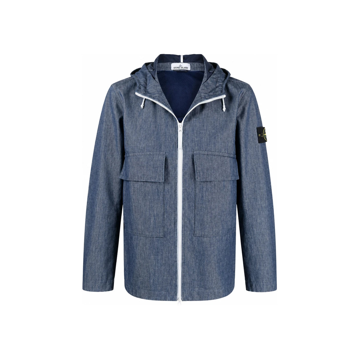 STONE ISLAND Chambray 3L Denim Hooded Jacket Wash Wappen Anniversary