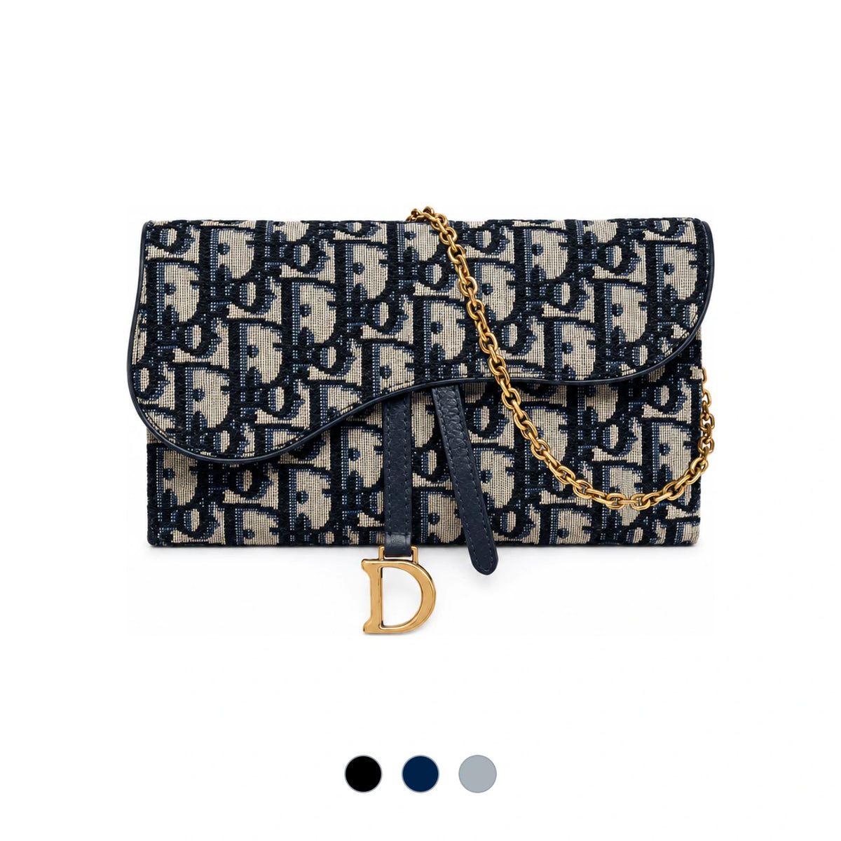 DIOR Oblique Saddle WOC Crossbody Wallet Chain Shoulder Bag