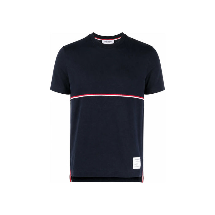 THOM BROWNE RWB Stripe Midweight Short Sleeve T-Shirt Navy